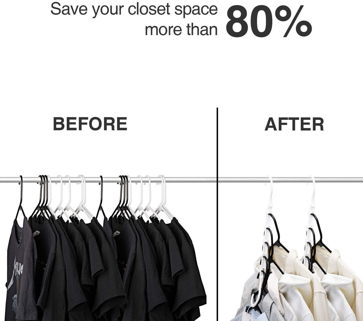 HOUSE DAY Space Saving Hangers 10 Pack, White Magic Hanger Hooks - image 2