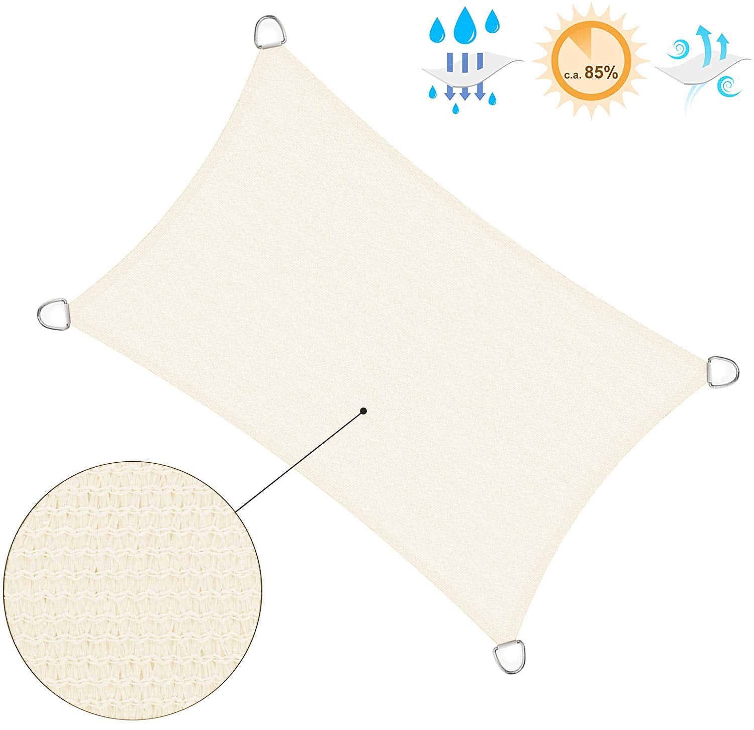 SONGMICS Shade Sail 2.5 x 5 m | Rectangular HDPE Sun Protection - Beige