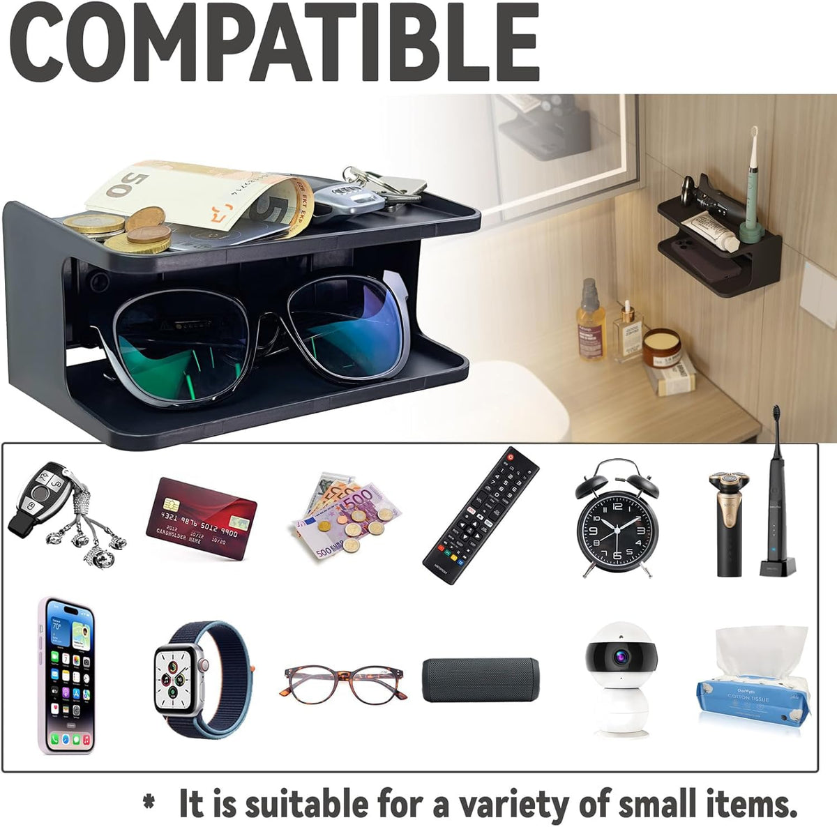 sciuU 2-Layer Structure Bedside Wall Shelf Organizer - Universal Wall Mount - image 3
