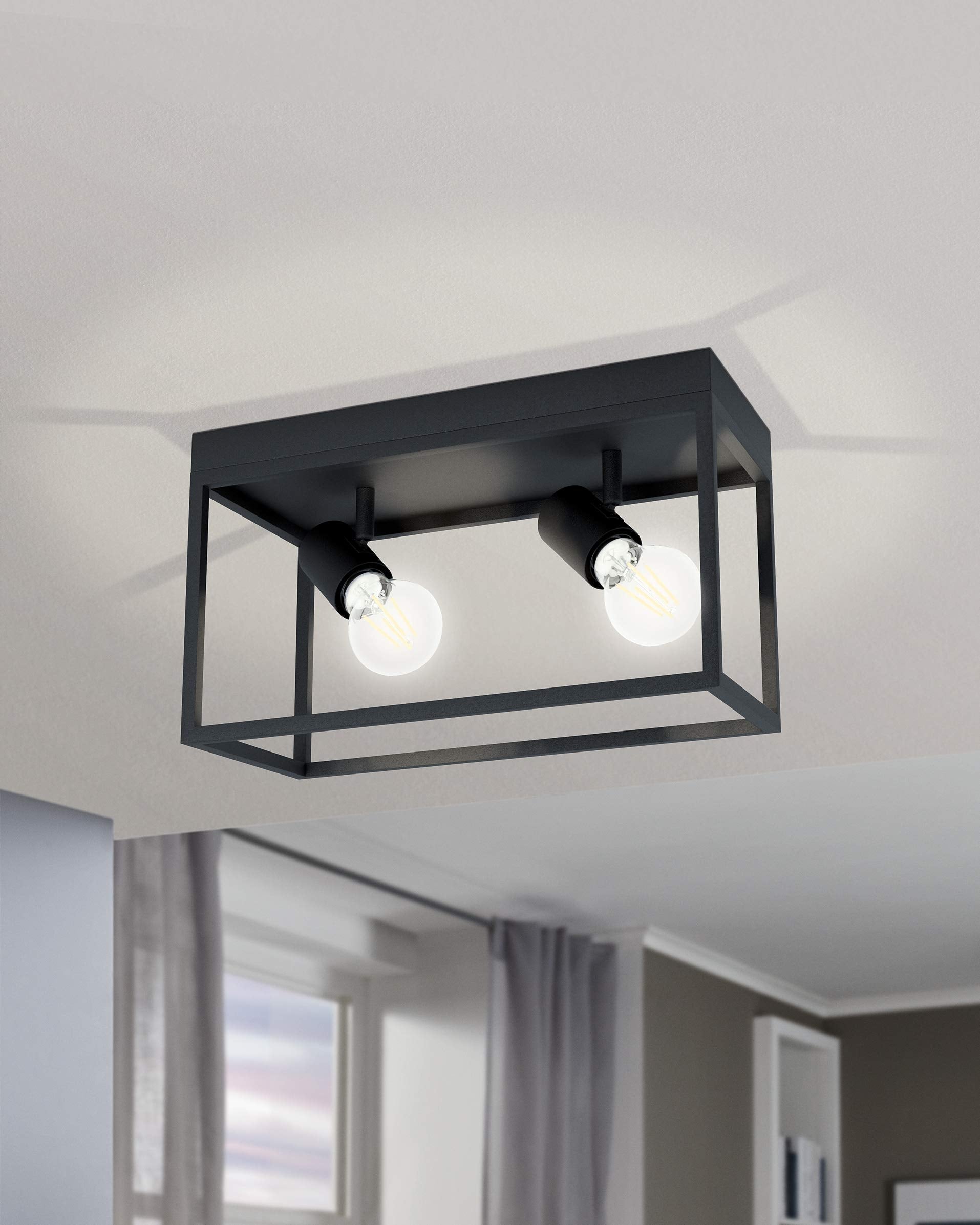 Eglo Silentina 2-Light Flush Ceiling Light – Black Steel Industrial