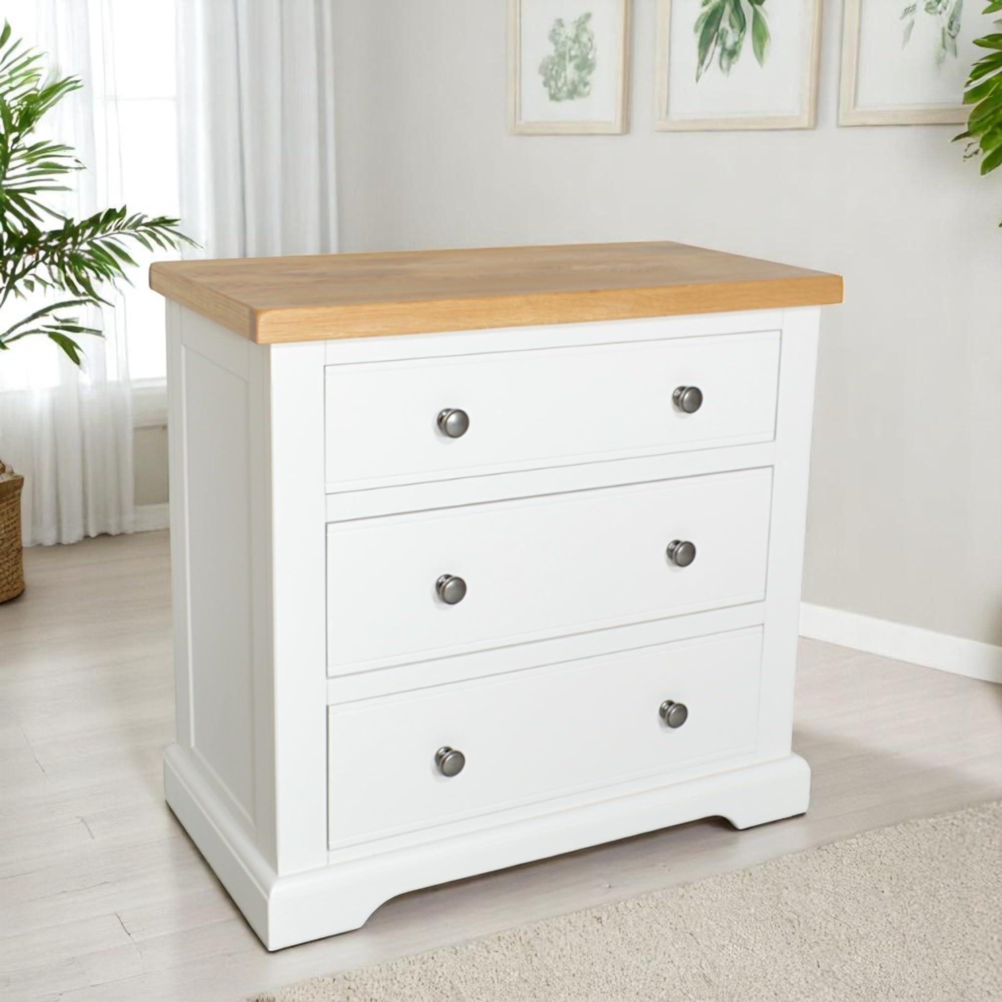 GROFurniture Snow White 3 Drawer Chest - Solid Wood Fully Assembled