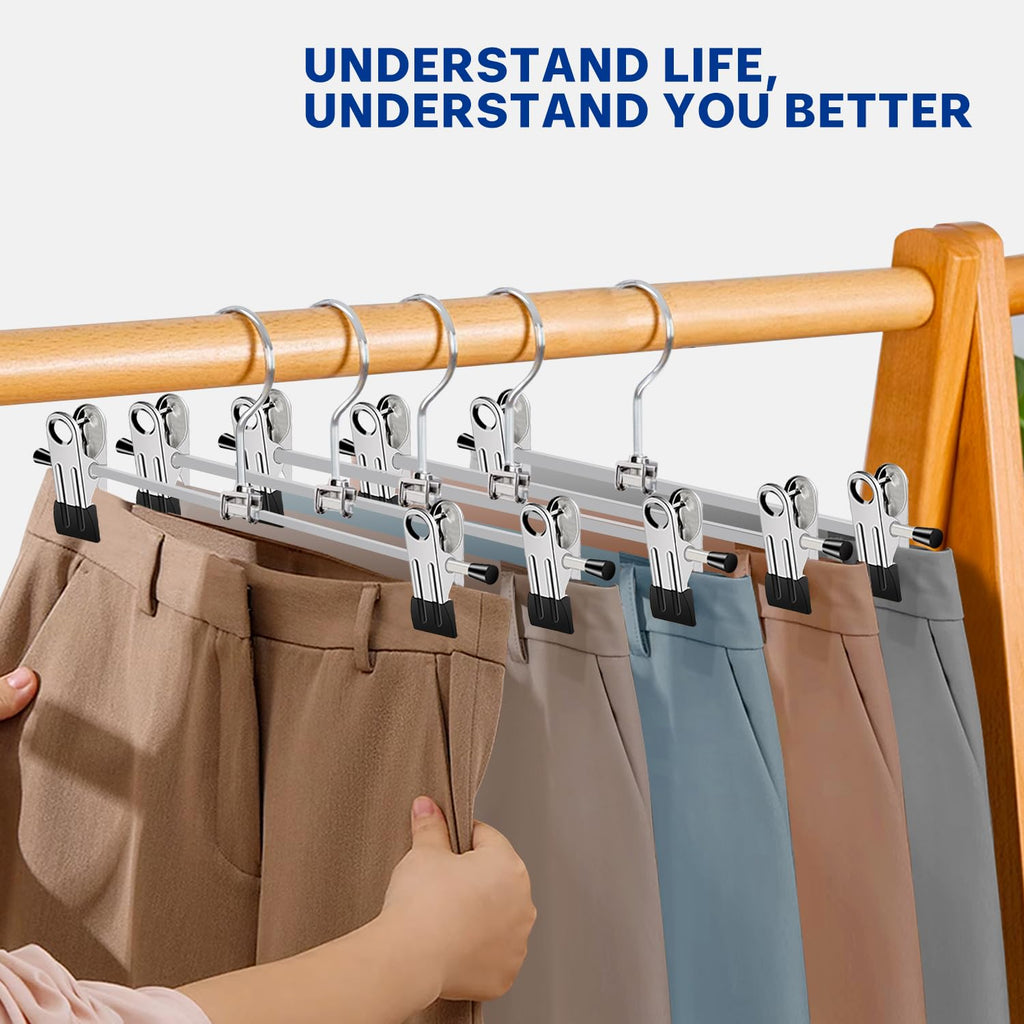 WEIDMAX Trouser Hanger Strong Chrome Skirt Coat Hangers with Non-Slip Clips 28cm 11",Pack of 20 - image 5