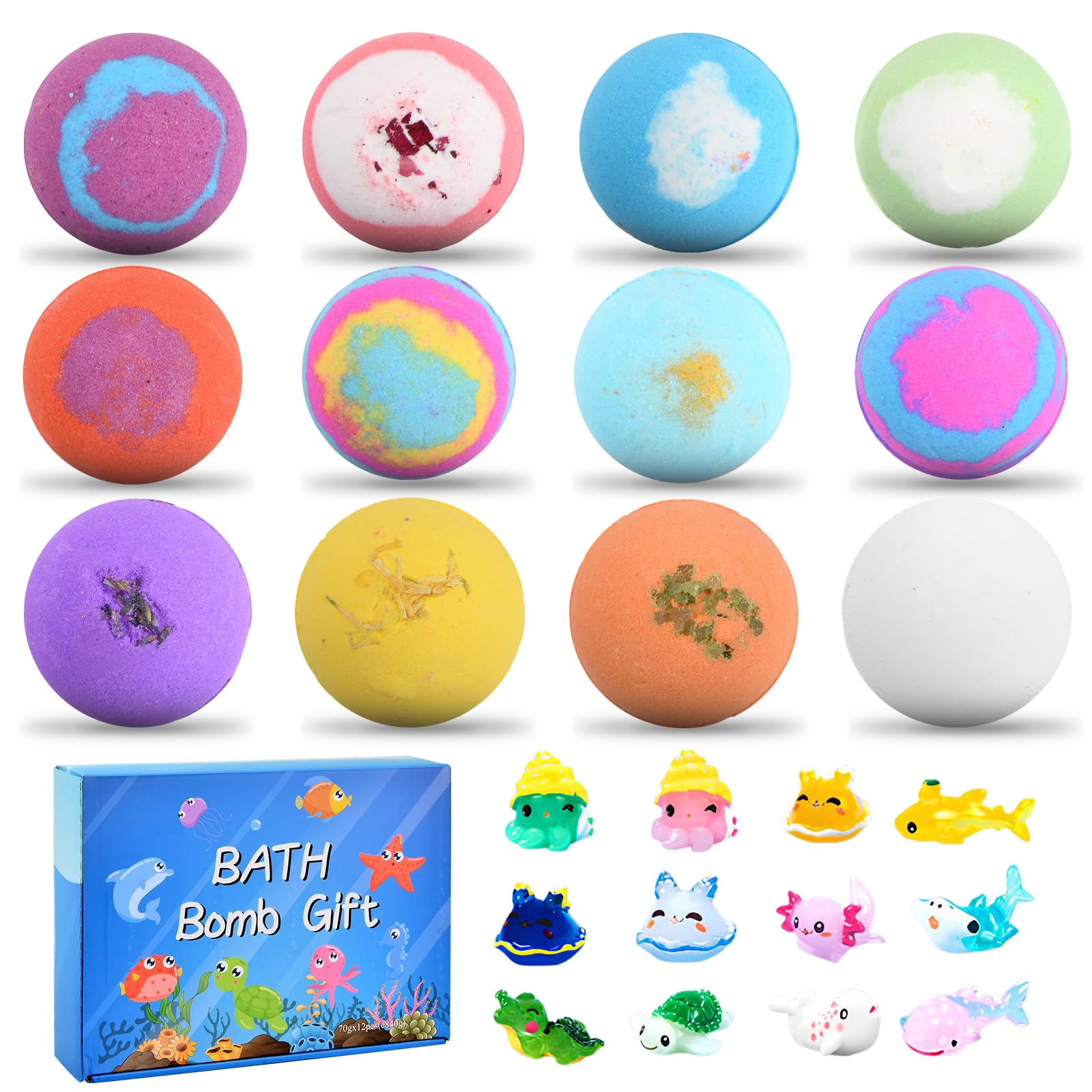 Focenat 12-Piece Kids Bath Bomb Gift Set with Surprise Toys Inside
