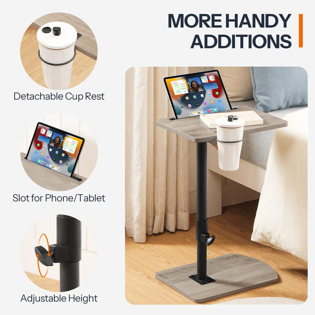 HOOBRO C Shaped Side Table, Height Adjustable Bedside Table, 360° Rotating Sofa Table Laptop Tables with Detachable Cup Holder and Tablet Slot - image 5