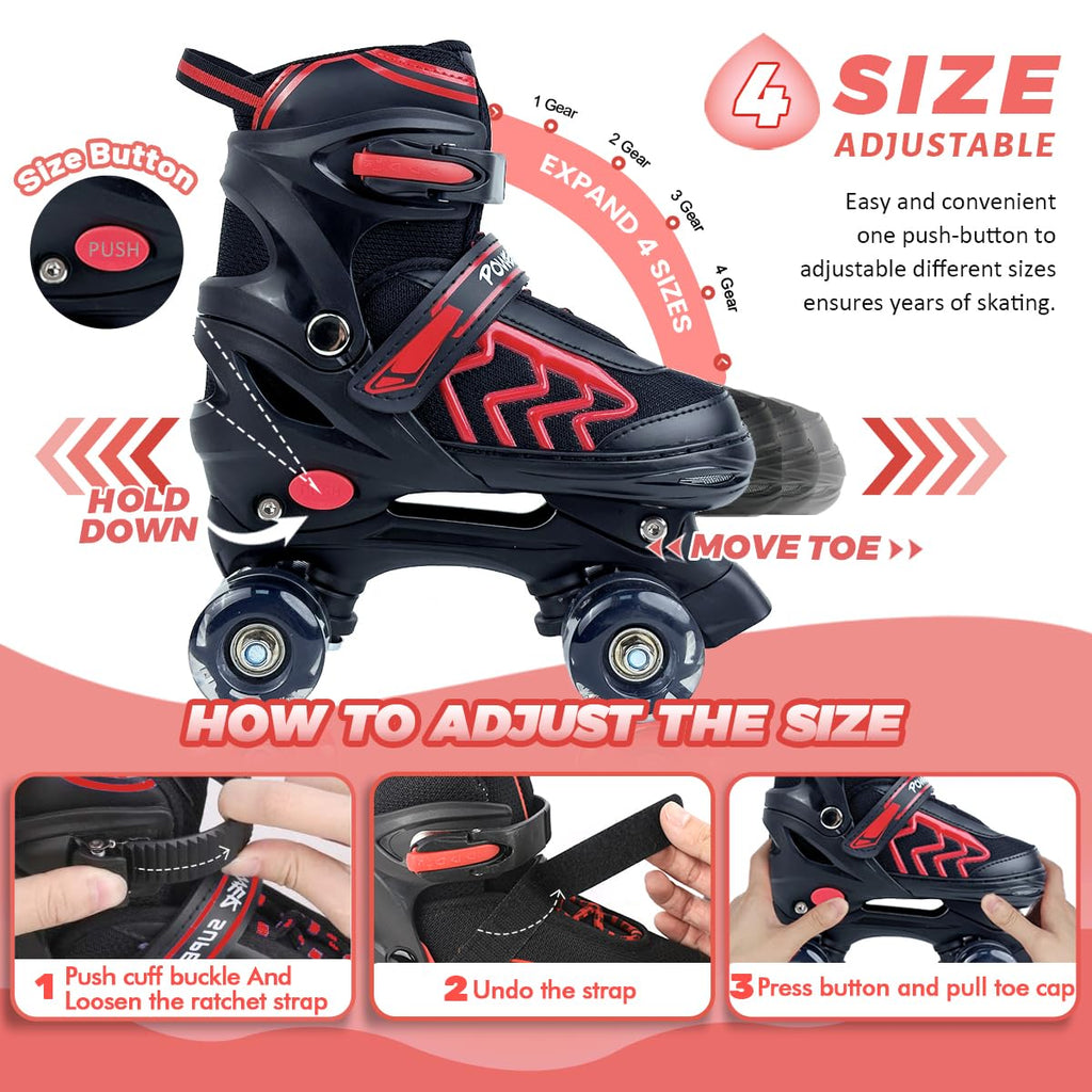 Jolof Store Kids Roller Skates | 4-Size Adjustable with 8 Light Up Wheels