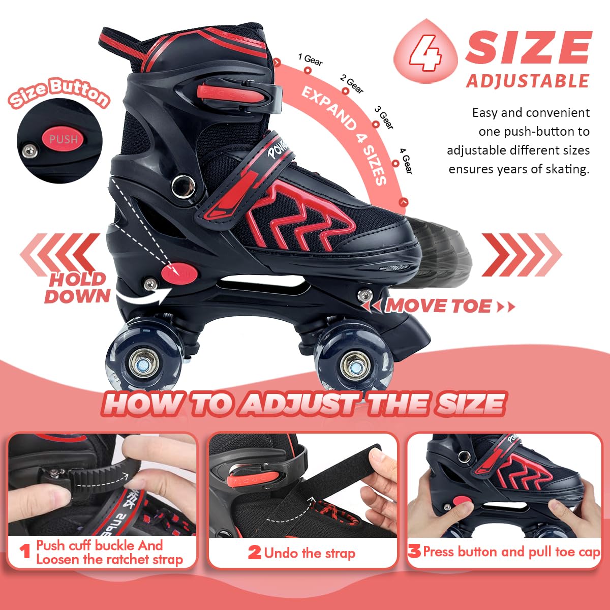 Jolof Store Kids Roller Skates | 4-Size Adjustable with 8 Light Up Wheels