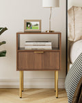 HEYZOEY Modern Boho Bedside Table – Walnut Wood Nightstand with Drawer