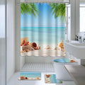 AIBIIN 4-Piece Ocean Beach Shower Curtain Set | Blue Sea & Palm Tree Decor