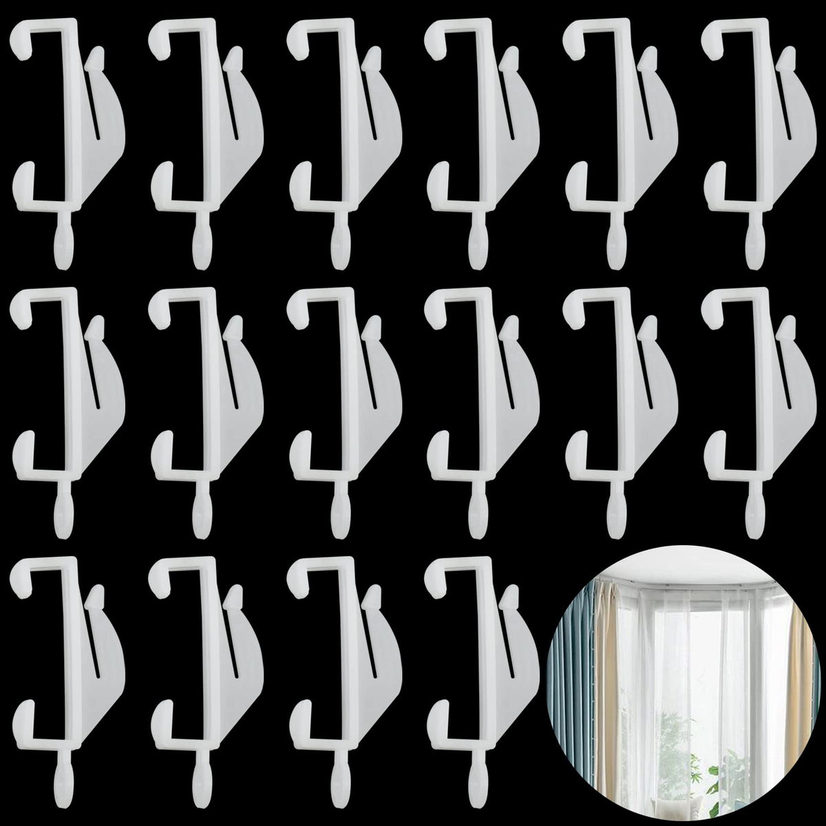 25 Pcs Curtain Hooks, White Plastic Curtain Track Hooks, Rail Gliders Sliding Hook for Shower Curtains, Track Window, Door White 25Pcs