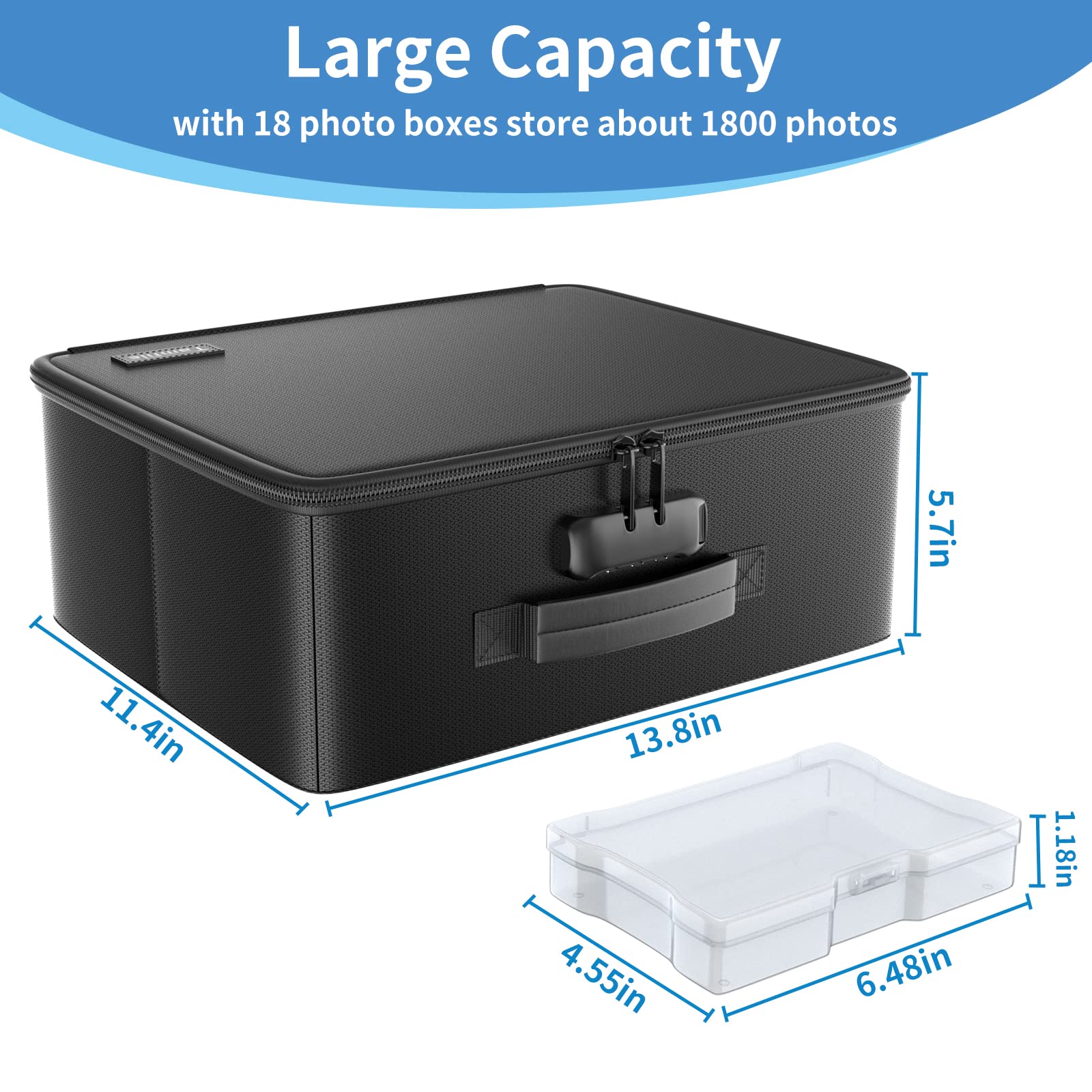 Tamfile Fireproof Photo Storage Box | 18 Case Organizer with Lock for 4x6