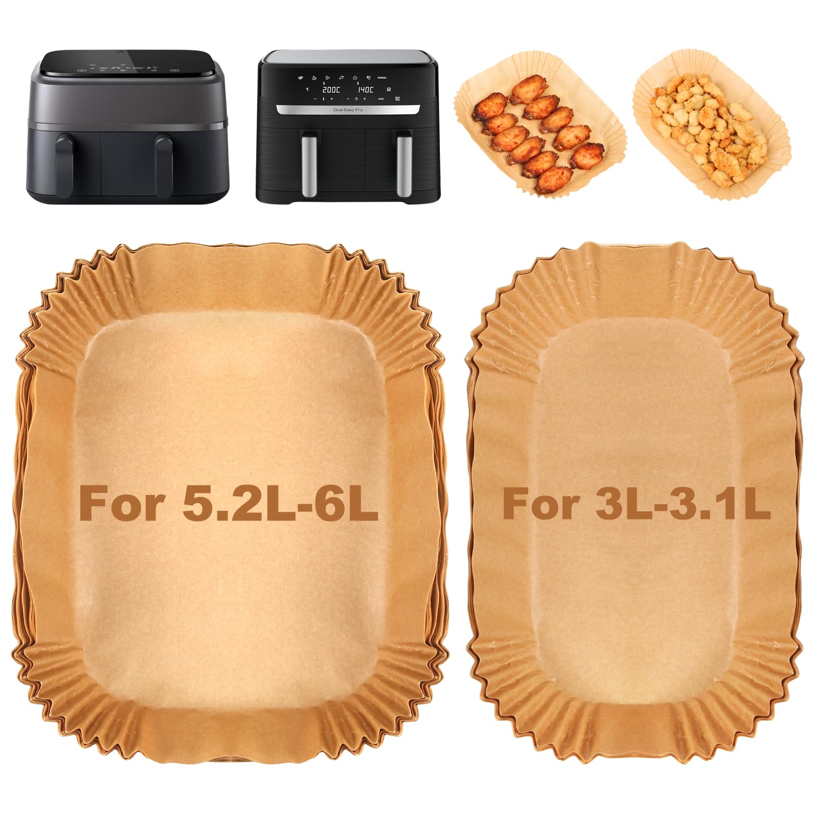 BYKITCHEN Air Fryer Liners for Dual Basket Fryers - 100PCS Paper