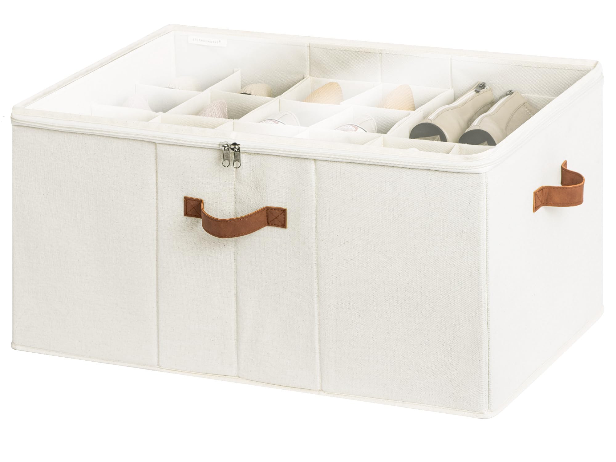 StorageWorks Extra Large Shoe Organizer with Adjustable Dividers – Beige