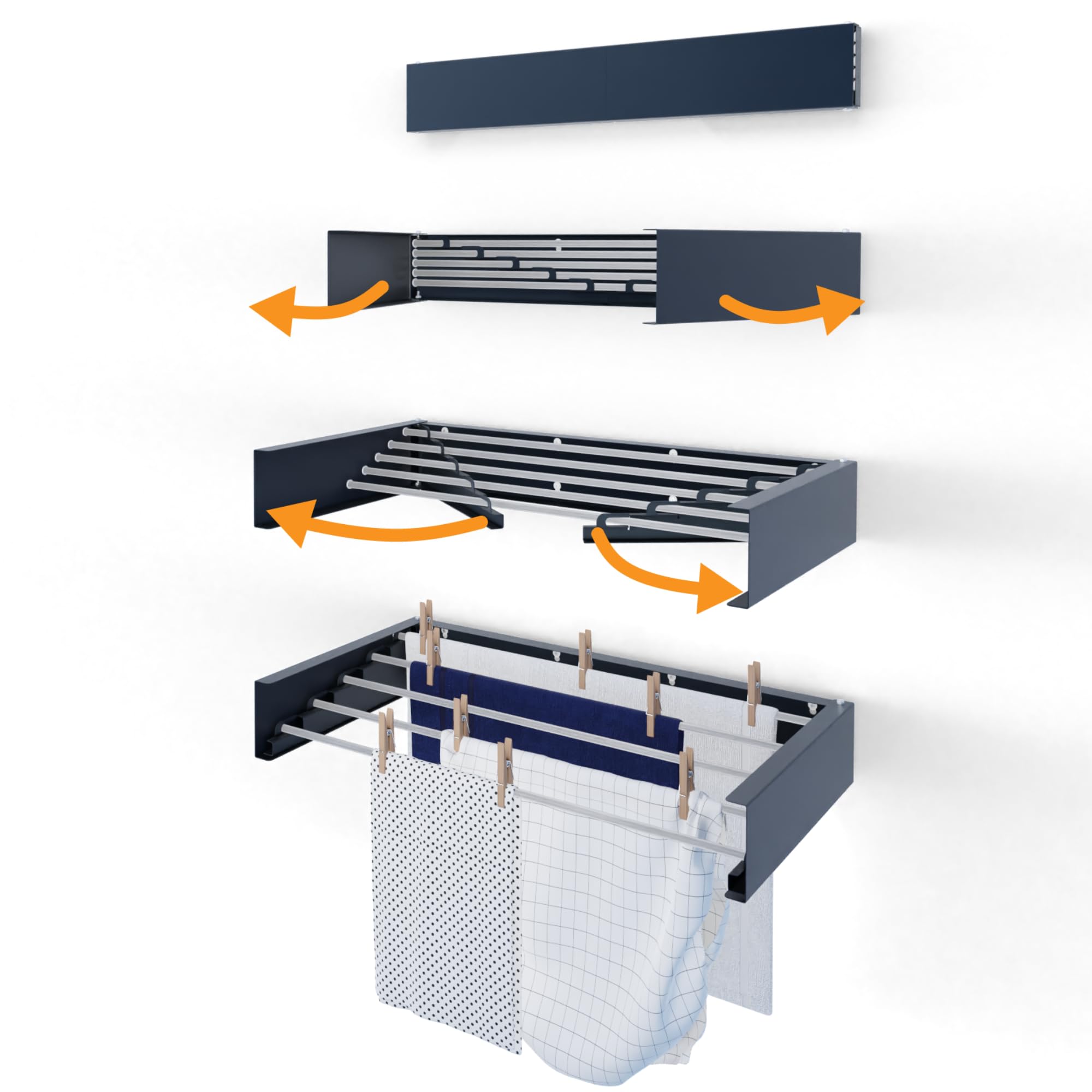 Hot Flow Glide Wall Mounted Clothes Drying Rack – 70cm Anthracite