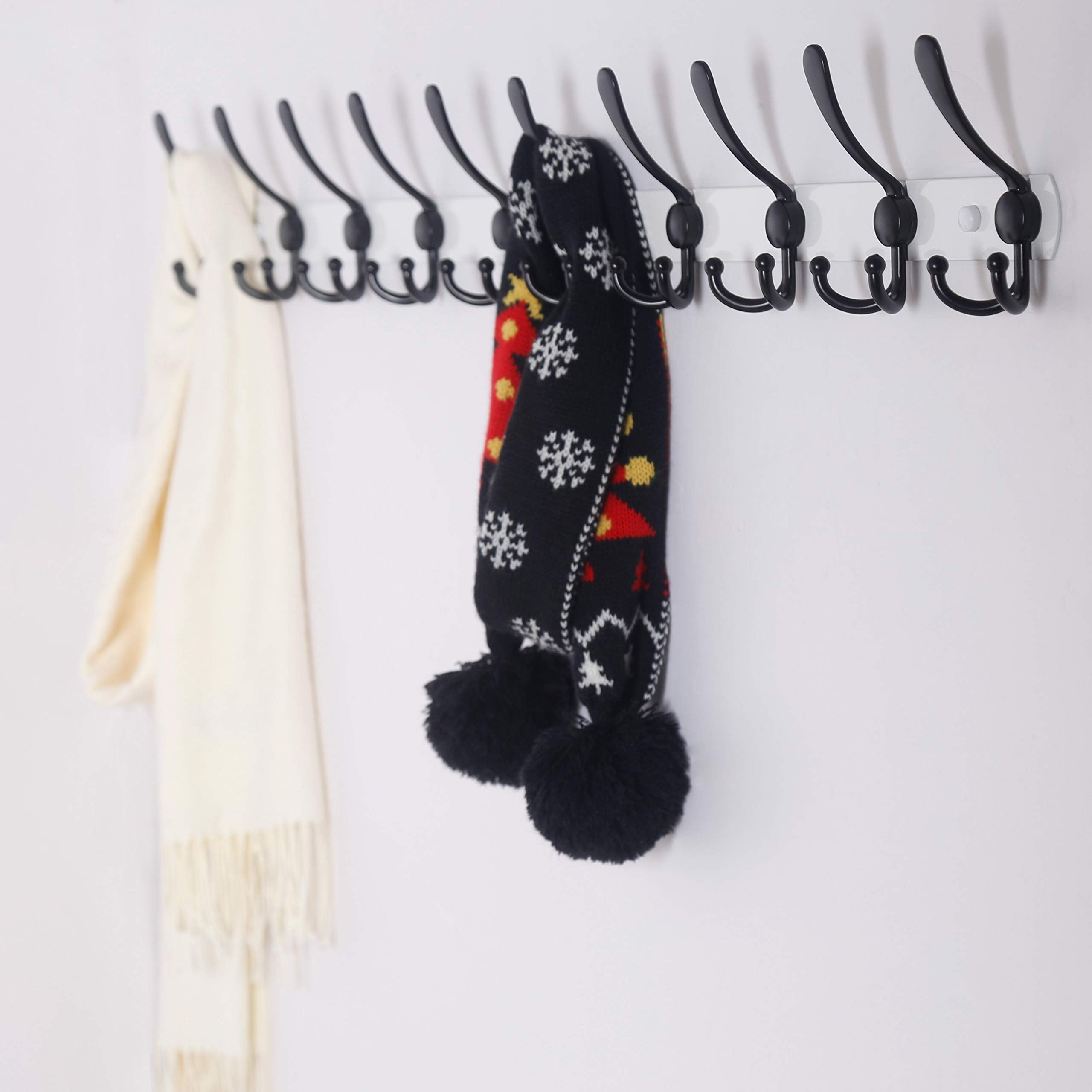Dseap 96cm Wall Mounted Coat Rack | 10 Tri Hooks Heavy Duty Metal Rail