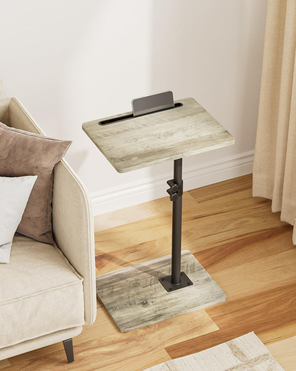 HEYZOEY C-Shaped Side Table Adjustable, 360° Swivel Sofa End Table, 40x30x45-83cm, Small Coffee Table, Bedside Table for Living Room, Bedroom Grey