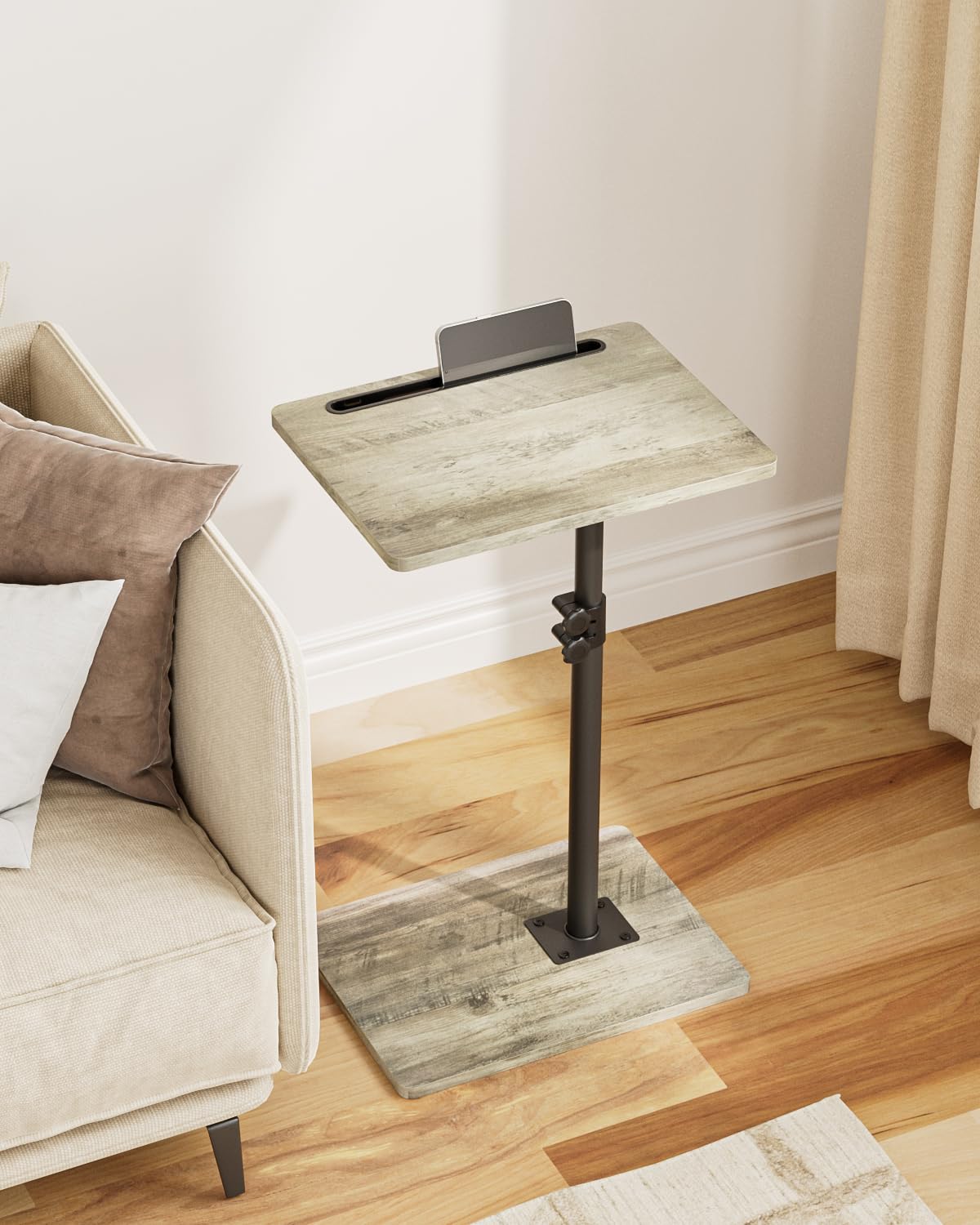 HEYZOEY C-Shaped Side Table Adjustable, 360° Swivel Sofa End Table, 40x30x45-83cm, Small Coffee Table, Bedside Table for Living Room, Bedroom Grey