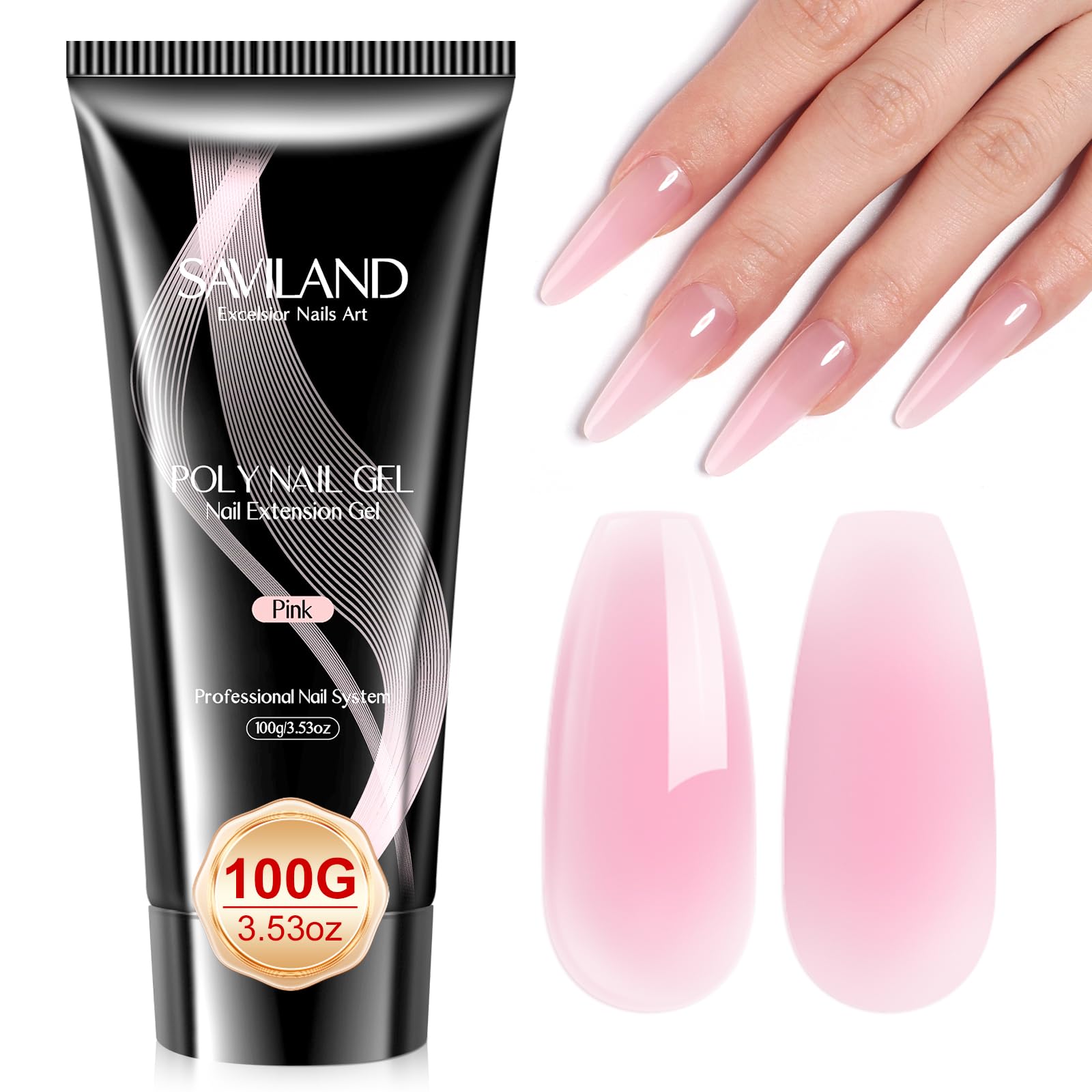 Saviland Pink Poly Nail Gel – 100g Large Capacity Nail Extension Builder