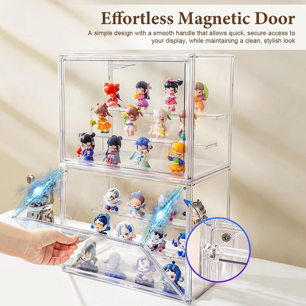 TSKDKIT Acrylic Display Case with Removable 2-Tier Shelves, Clear Display Box Dustproof Display Case with Openable Door for Figures, Models & Crafts
