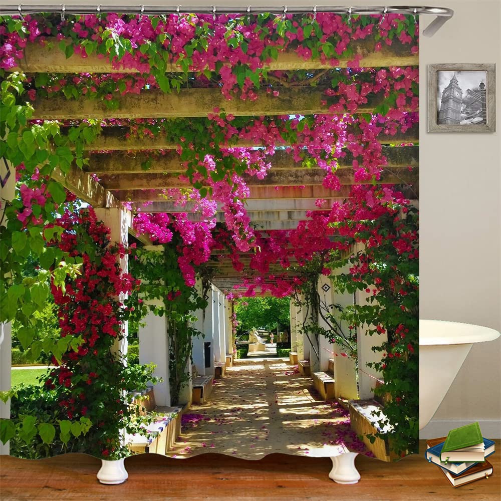 Jolof Store Floral Shower Curtain – Pink Purple Garden Landscape Decor