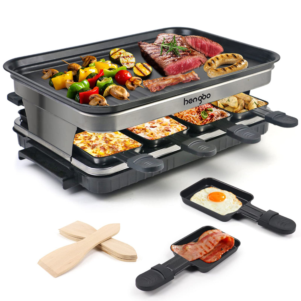 Hengbo 8 Person Raclette Grill – 1500W Non-Stick Indoor Electric BBQ