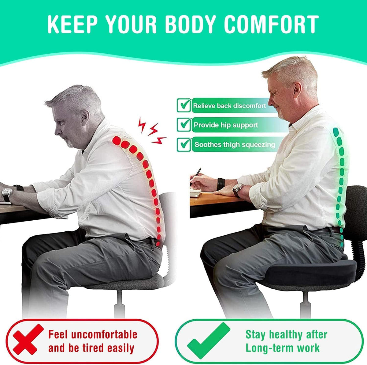 SAIF Seat Cushion, Hip Support, Heat Sensitive & Durable Memory Foam Sitting zipper Desk Chair Cushion for Office