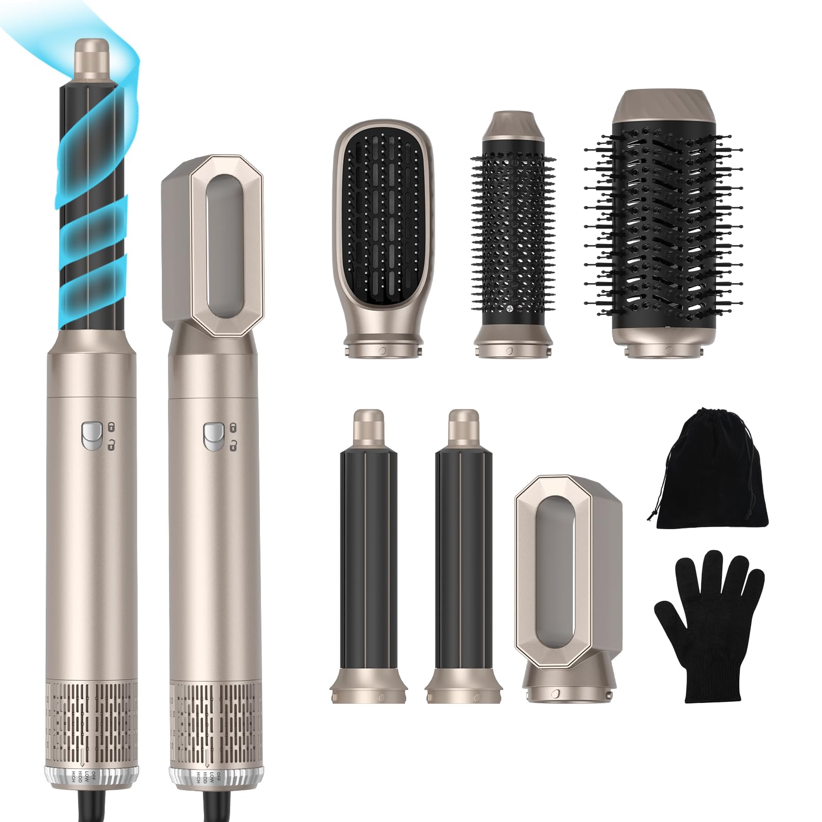 Jolof Store 6-in-1 Air Styler – 1000W Ionic Hair Dryer and Curler Set