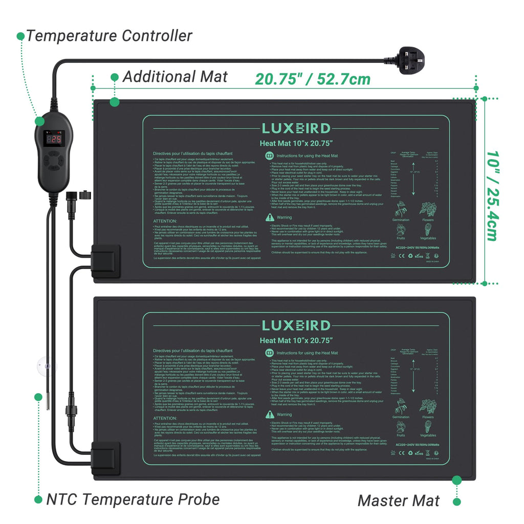 Luxbird 2-Pack Seedling Heat Mats with Digital Thermostat, 10" x 20.75"