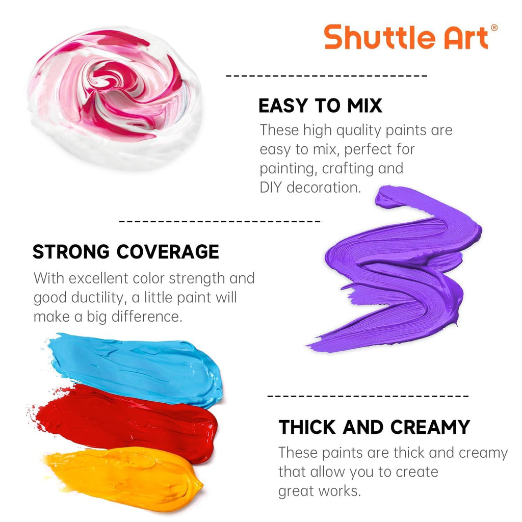 Shuttle Art Acrylic Paint Set – 18 Colors Bulk Bottles (250ml/8.45oz)