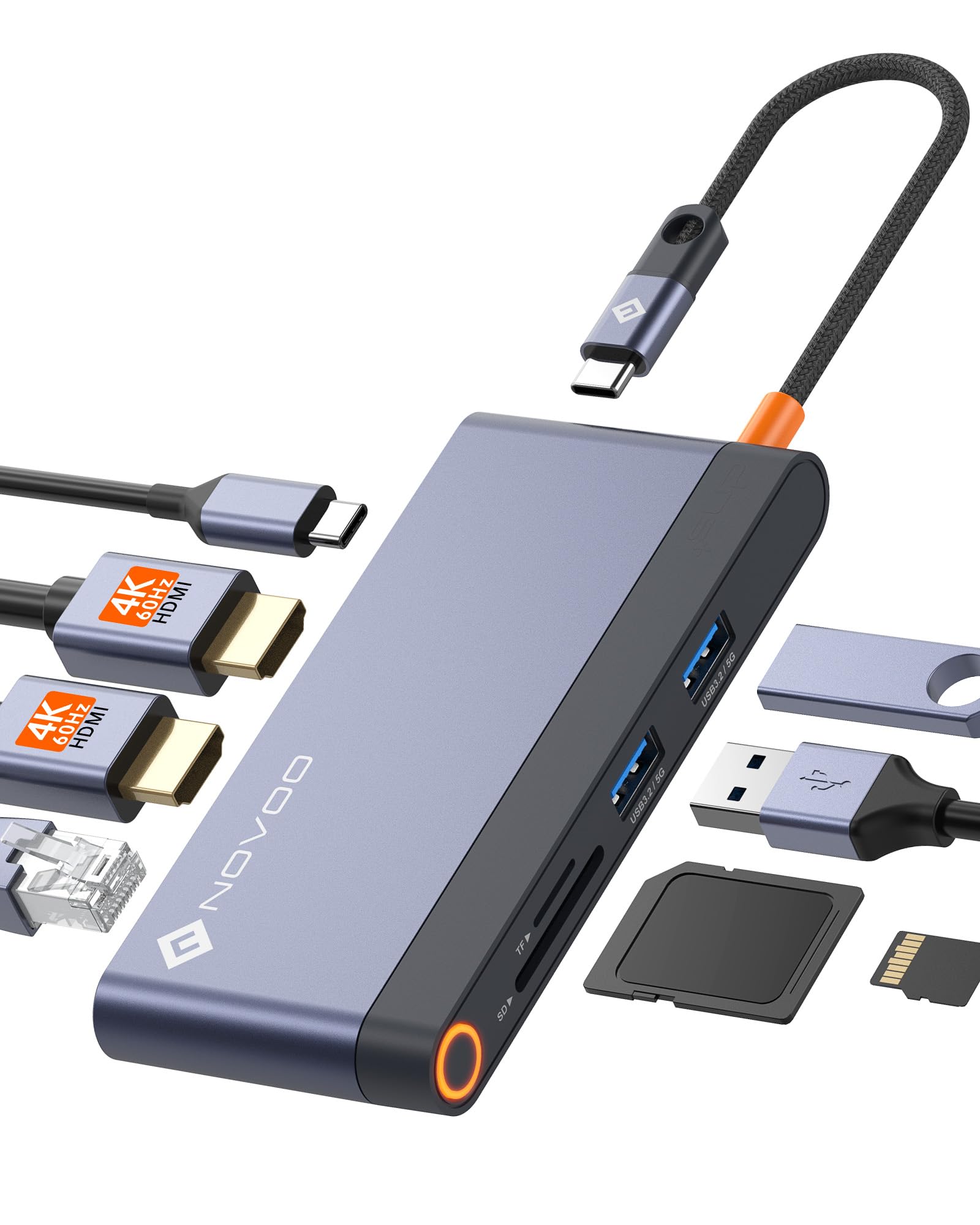 Jolof Store 8-in-1 USB-C Hub | Dual 4K HDMI Docking Station | 100W PD