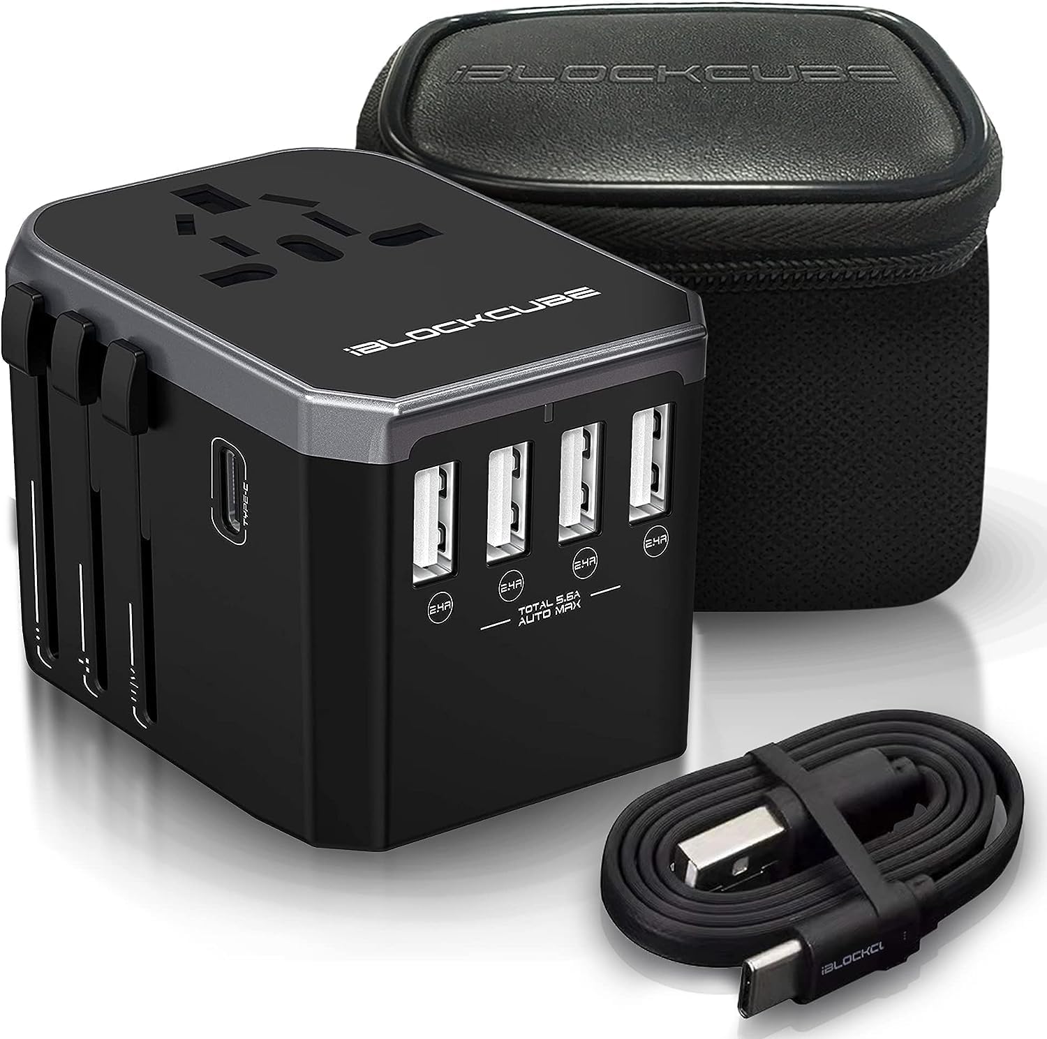 iBlockCube Universal Travel Adapter | 5 USB Ports & Type-C - Silver
