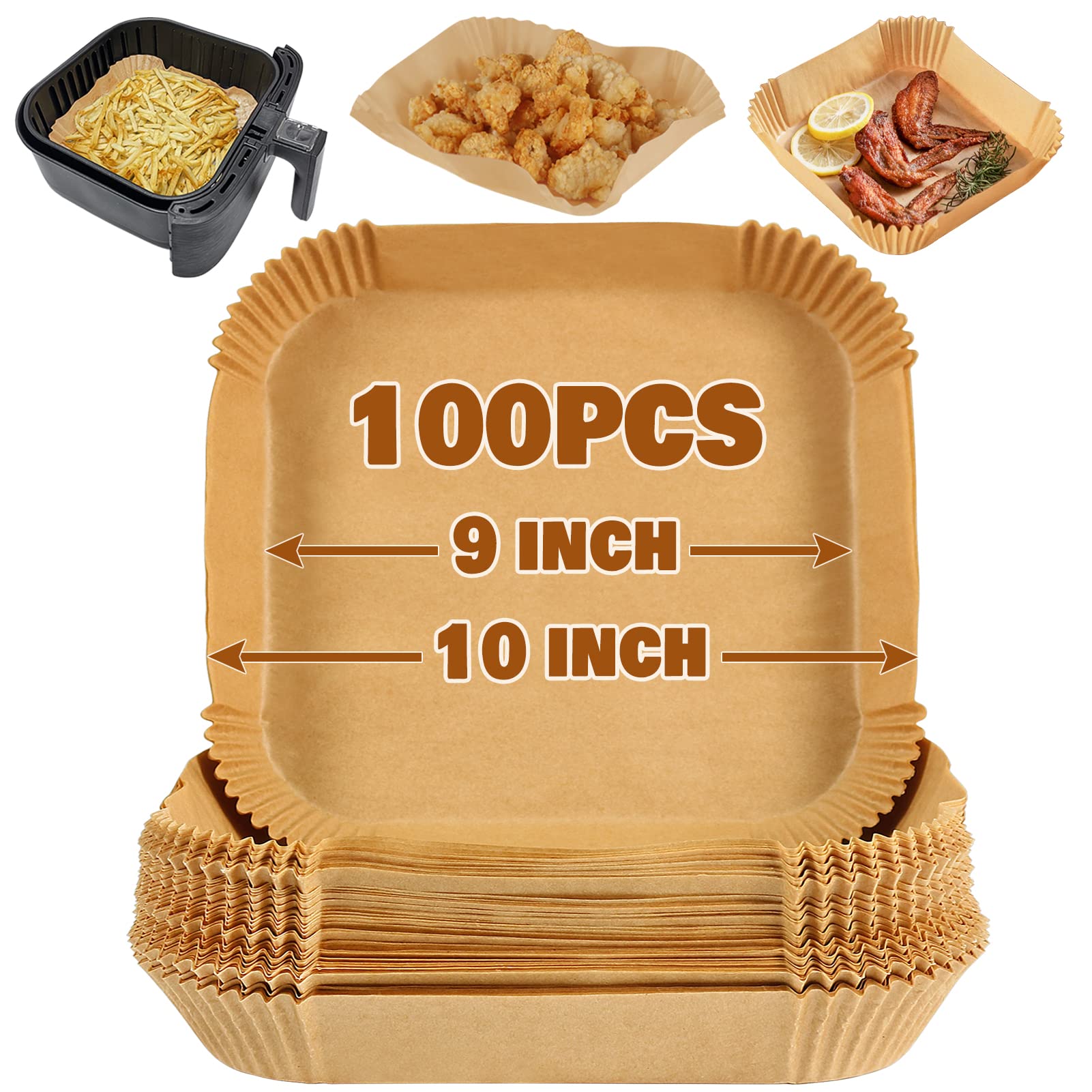 YQL 100pcs Air Fryer Liners – 9 Inch Square Non-Stick Parchment Paper