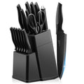 Joyfair 15-Piece Kitchen Knife Block Set – Carbon Stainless Steel, Black