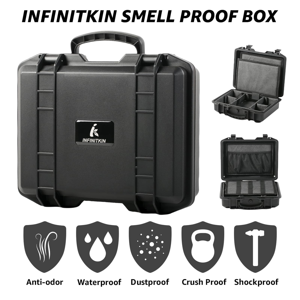 INFINITKIN Smell Proof Box, Large Airtight Stash Box with Combination Lock – Waterproof & Durable Smell Proof Container for Travel & Home