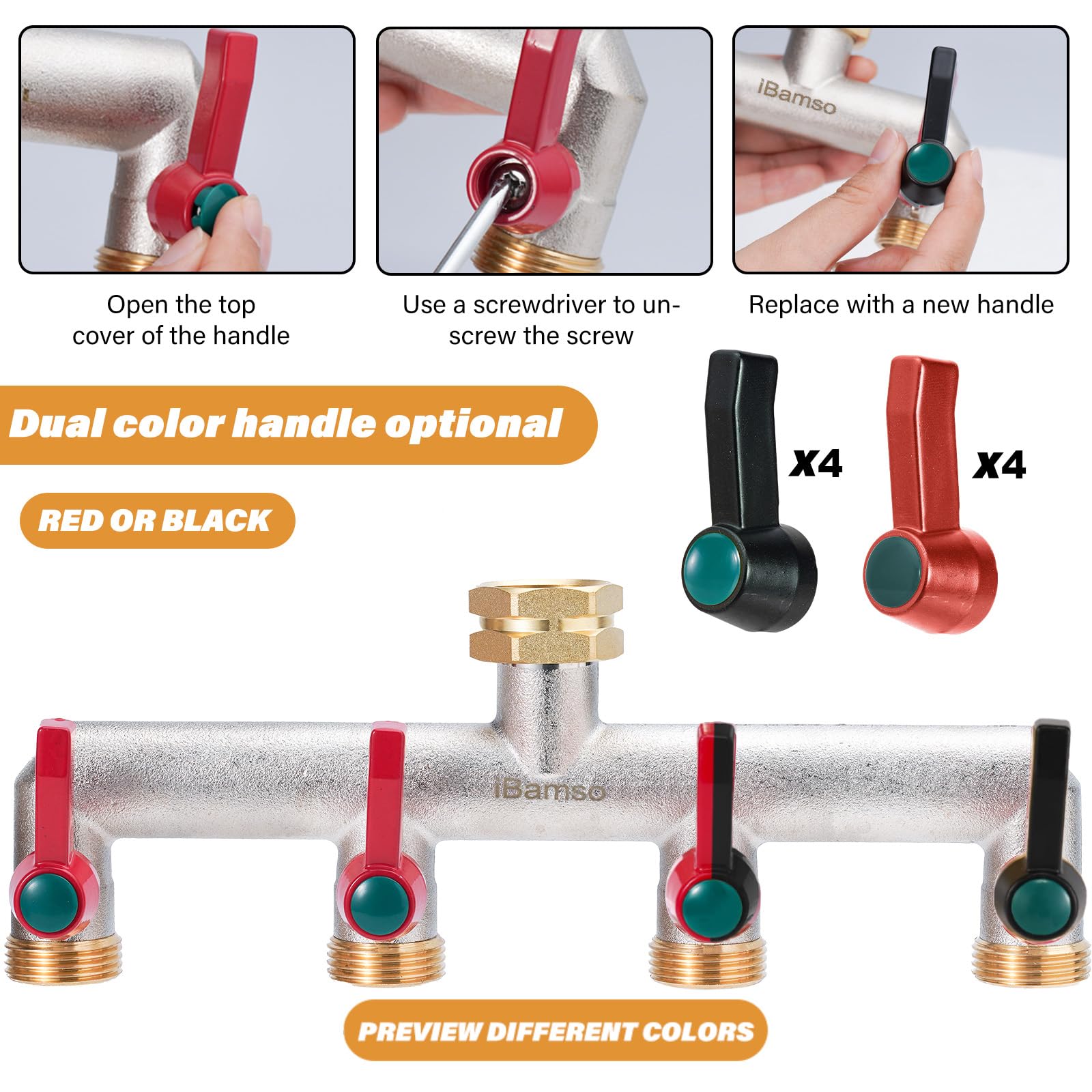 iBamso 4-Way Brass Garden Hose Splitter | 3/4 Inch Heavy Duty Tap Adapter