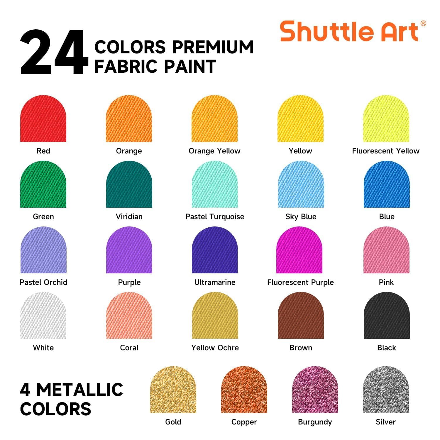 Shuttle Art Permanent Fabric Paint Set - 24 Colors for Clothes & Shoes