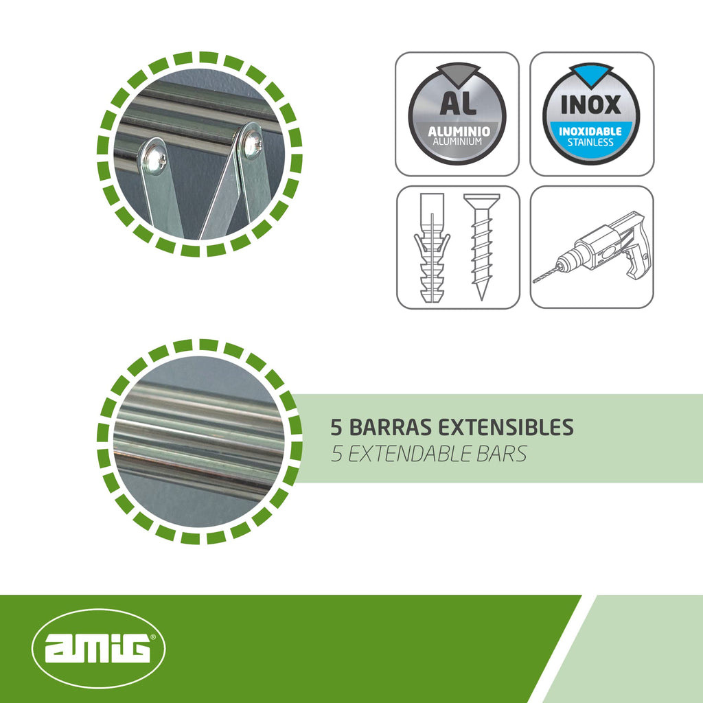 Amig Wall Mounted Clothes Airer – 80cm Extendable Aluminium Drying Rack