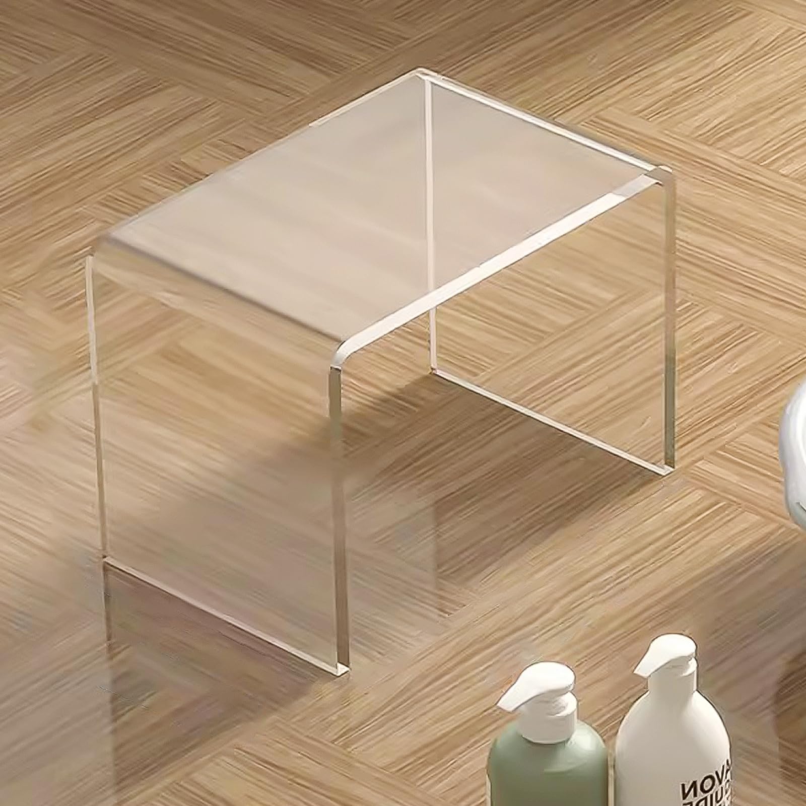 Clear Acrylic U-Shaped End Table | Waterproof Shower Stool