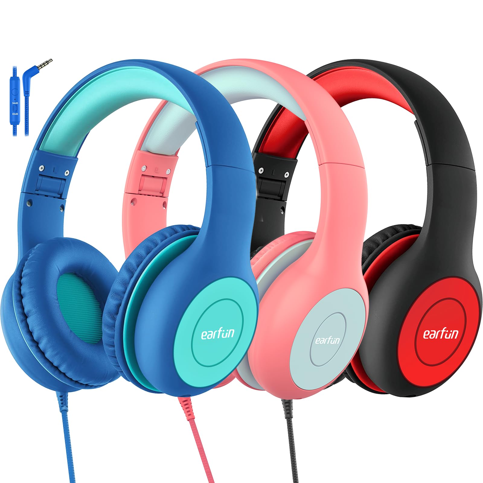 EarFun Kids Wired Headphones (3 Pack) - 85/94dB Volume Limit
