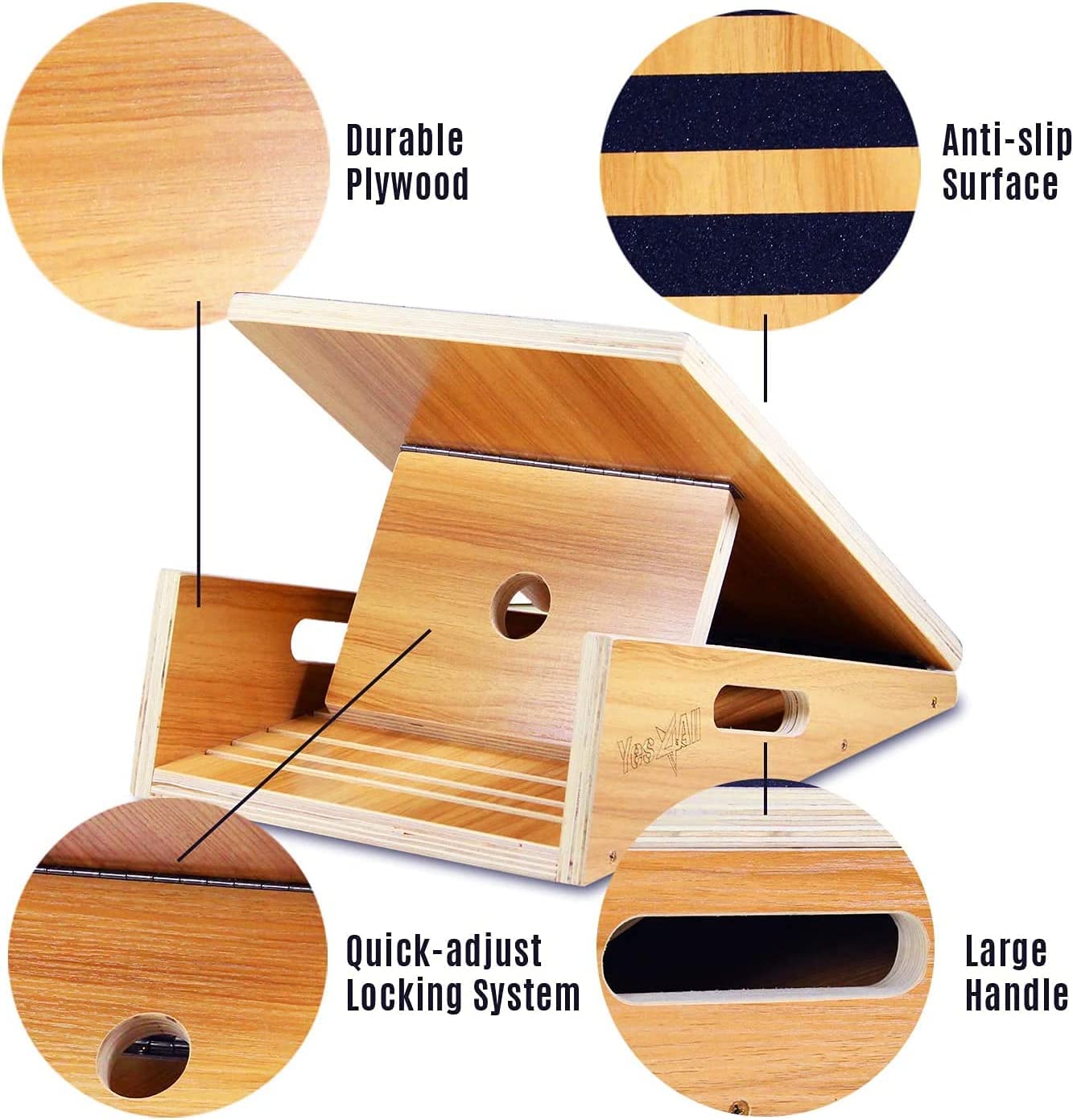 Yes4All Adjustable Wooden Slant Board - 5 Angle Calf Stretcher Incline