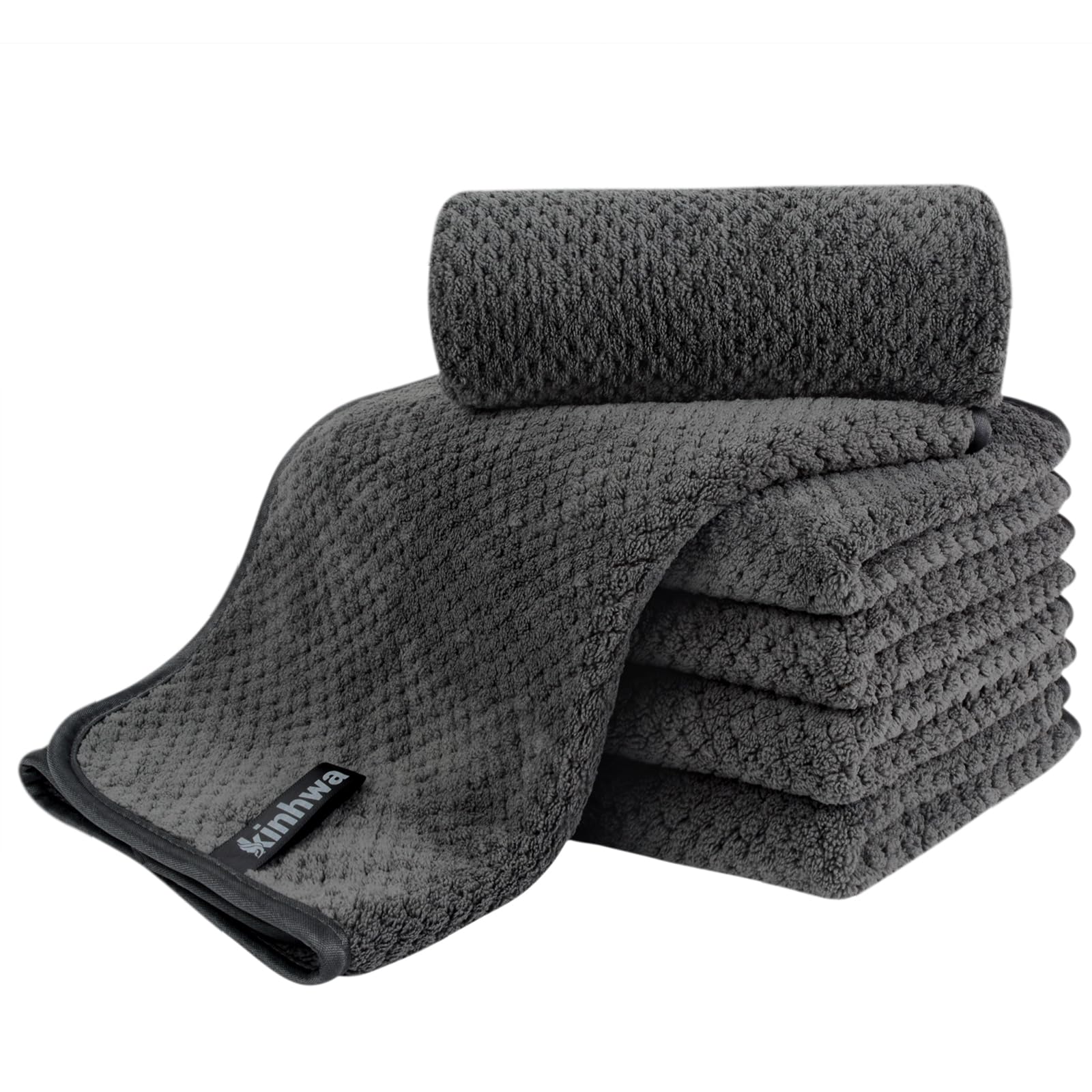 KinHwa Microfiber Hand Towels - Soft Absorbent 30x50cm 6-Pack Dark Grey