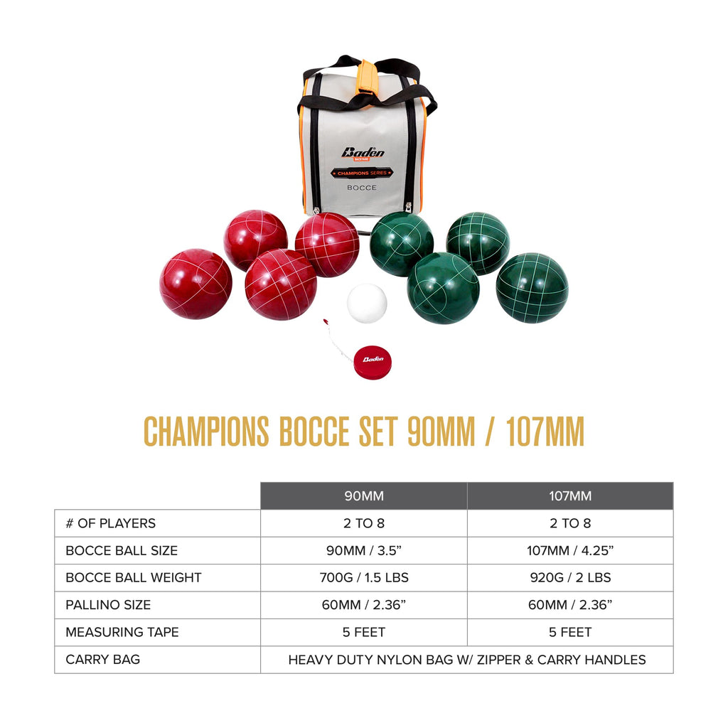 Baden Champions Bocce Ball Set - 90mm Poly-Resin Outdoor Lawn Game