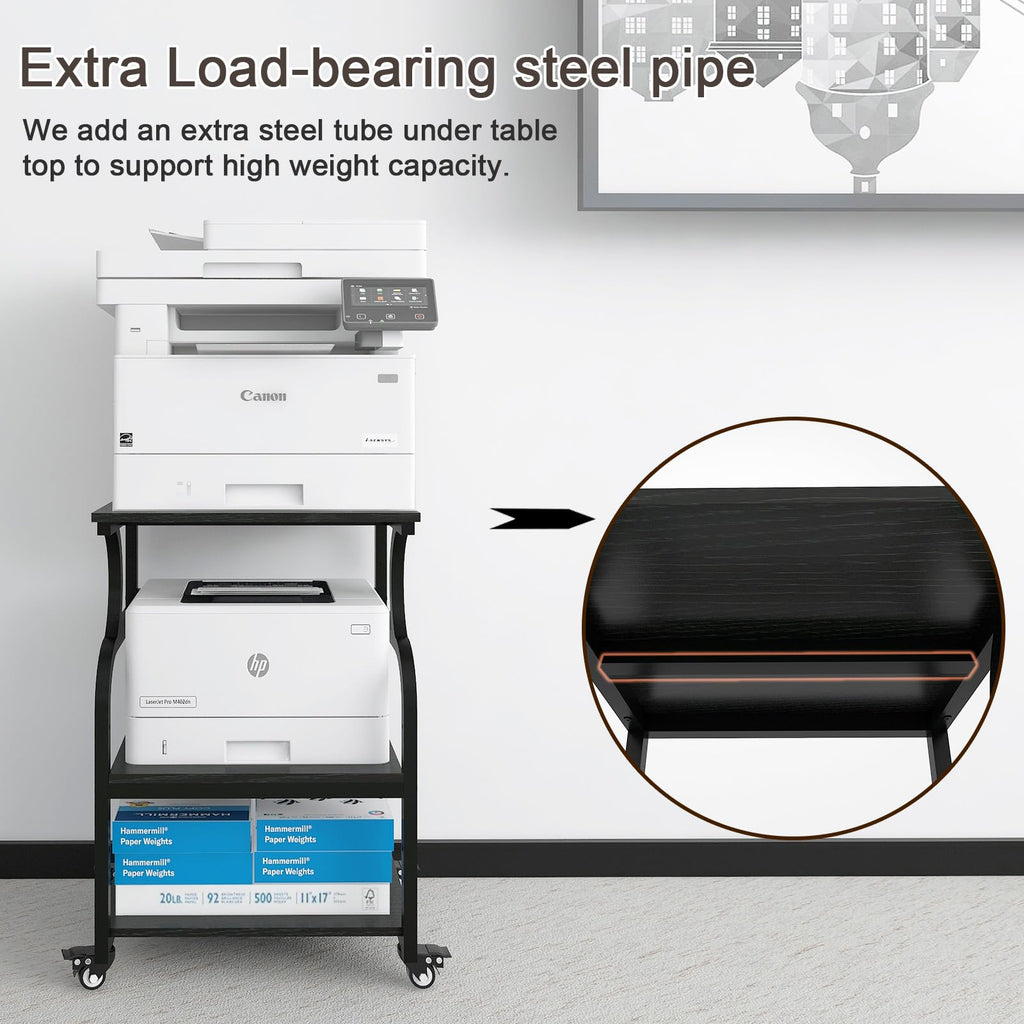 PUNCIA 3-Tier Movable Printer Stand Table with Storage for Home Office