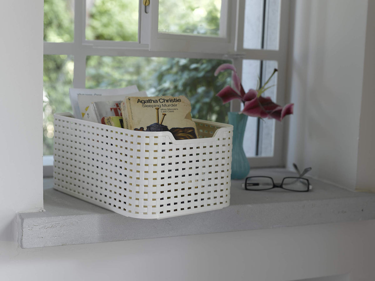 CURVER Style Rattan Effect Kitchen, Living room, Bathroom, Bedroom, Utility Small Rectangular Storage Basket 6 Litres - White - image 4