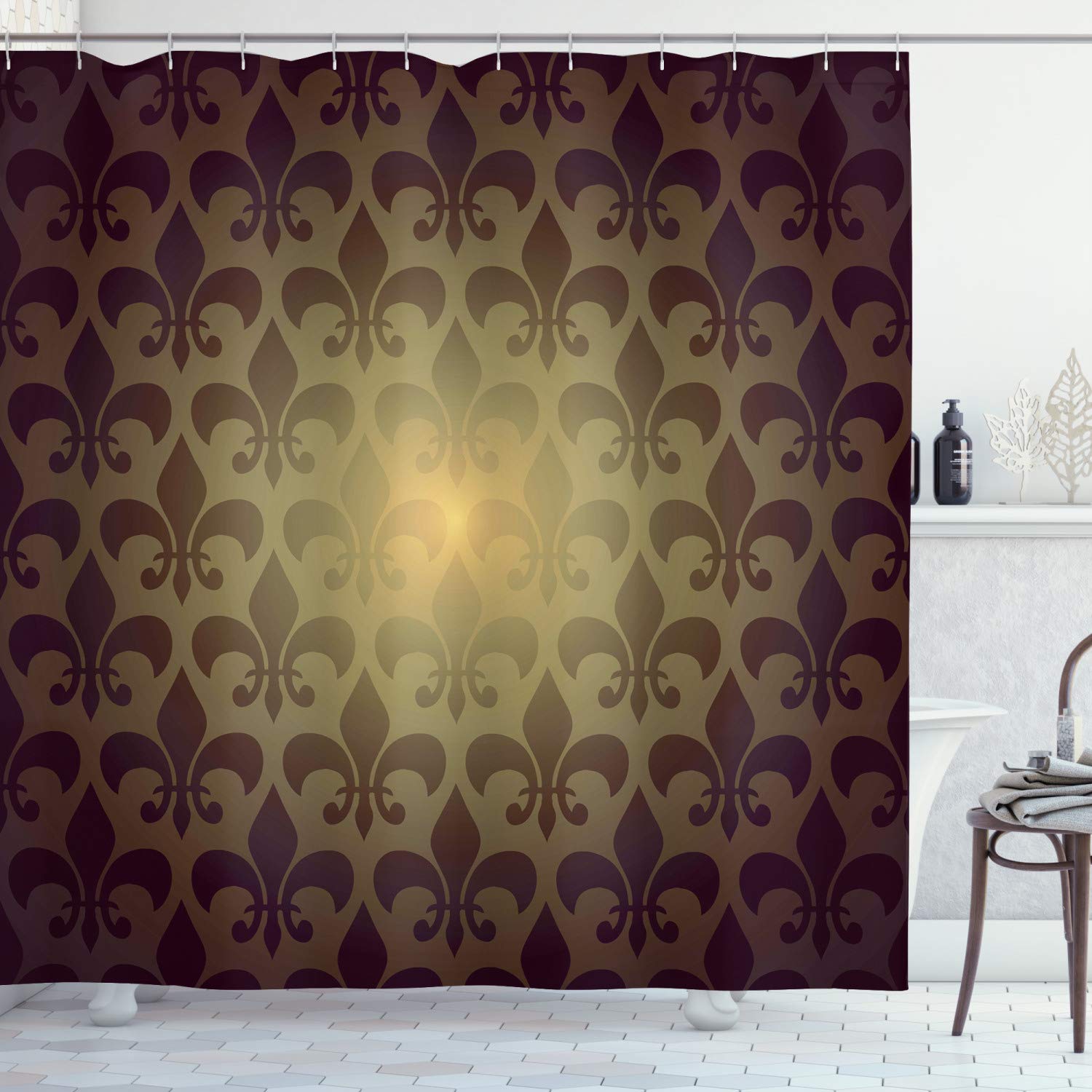 ABAKUHAUS Fleur De Lis Shower Curtain – Waterproof Fabric Bathroom Decor