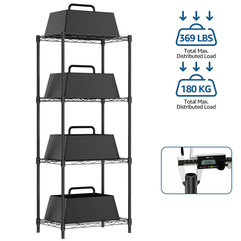 M MZG Storage Shelves 4 Tier Heavy Duty Metal Storage Unit With Levelling Feet Organizer for Garage, Laundry, Kitchen 30 x 45 x 106.4 cm Black