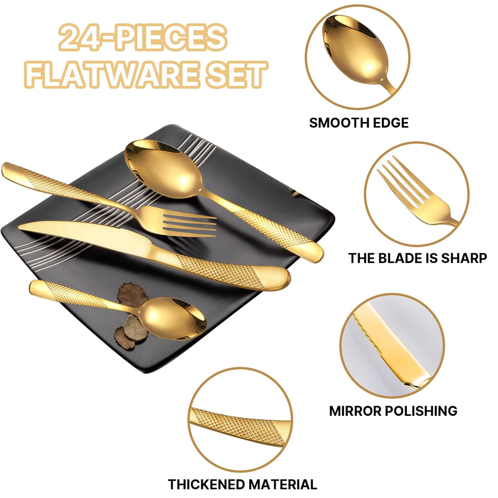 24-Piece Gold Silverware Set with Holder | Service for 6
