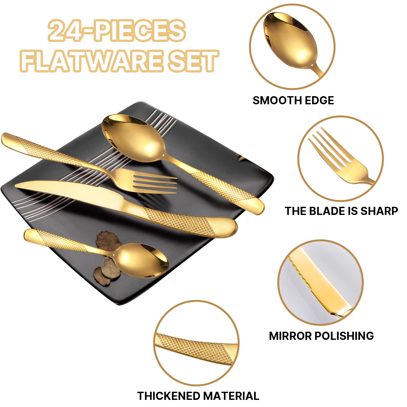 24-Piece Gold Silverware Set with Holder | Service for 6