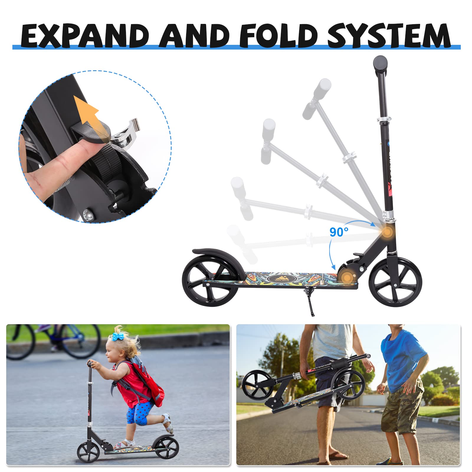 EVOLAND Foldable Kick Scooter – Adjustable 2-Wheel Aluminum Scooter for Teens