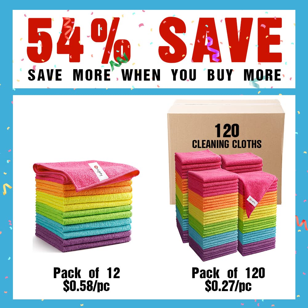 Orighty Microfibre Cleaning Cloths – 120 Pack Lint Free Absorbent Rags