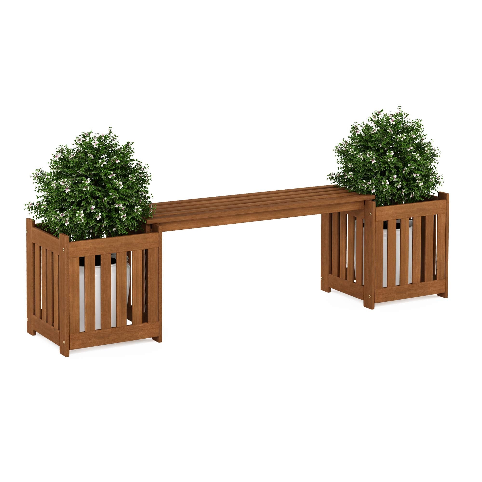 Furinno Outdoor Planter Box with Seater – Meranti Wood Garden Bench